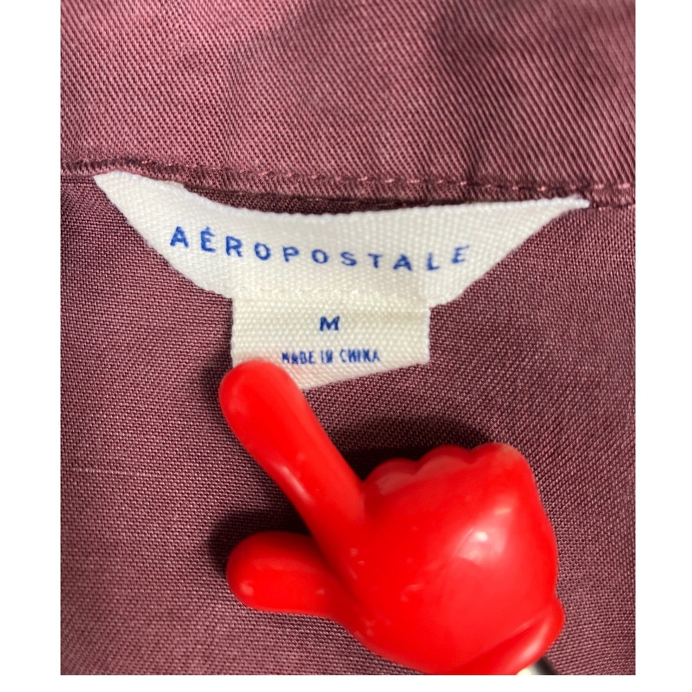 Aeropostale Womens Medium Mauve Lyocell Utility Button Down Shirt Long Sleeve - Picture 3 of 5